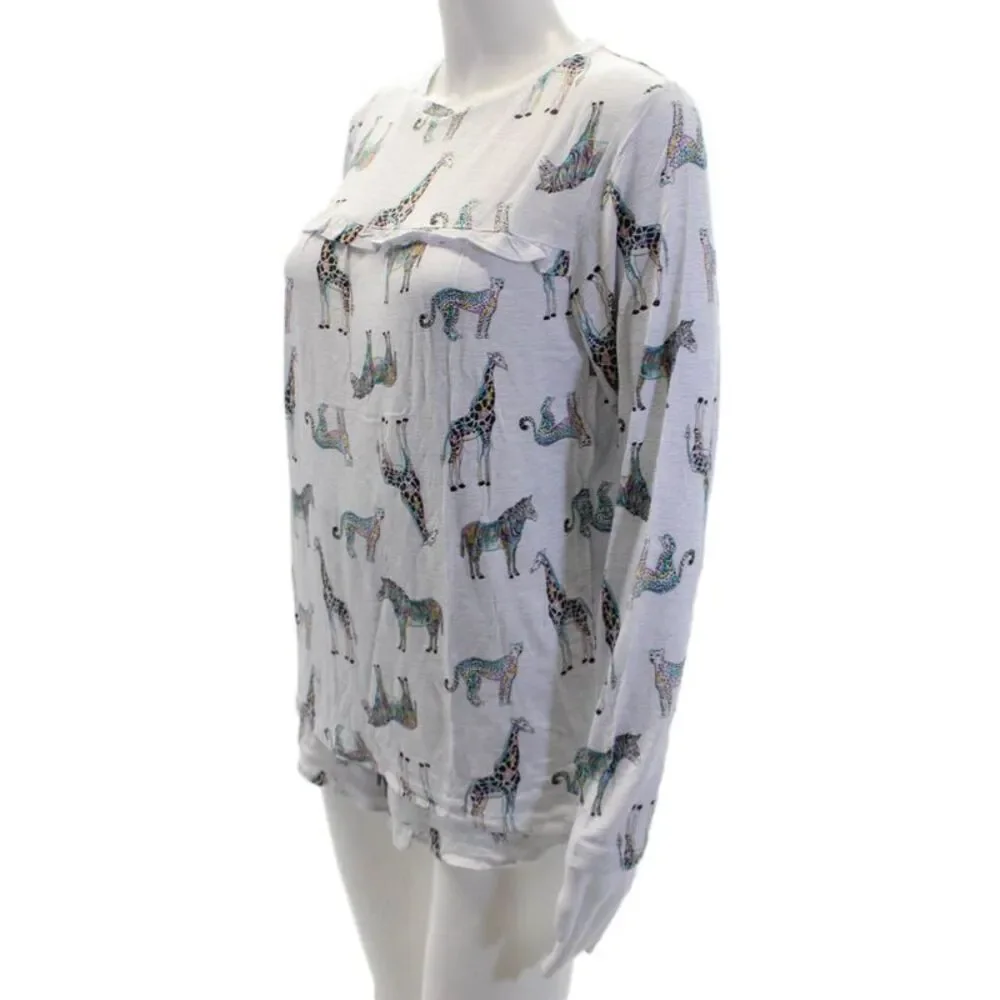 Emerson Road Womens Animal Print Ruffle Crew Neck Sleep Pajama Set Gray Size S